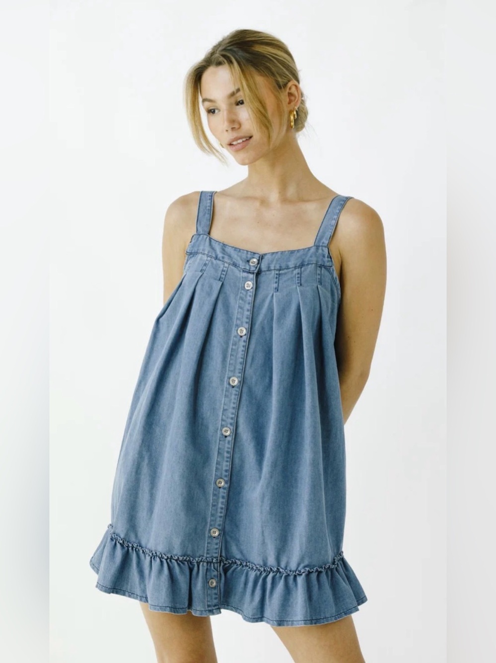 Storia Blue Denim shift Button-Front Sundress size Women’s Medium #summer #denim